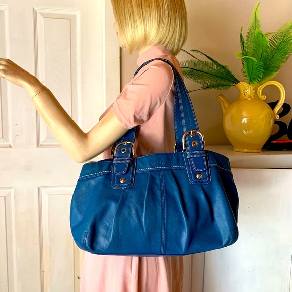 Coach Handbags - Blue Coach Leather Tote Bag & brown